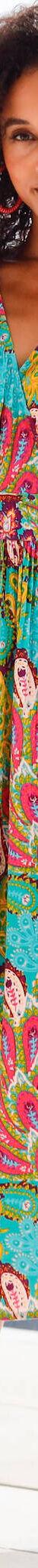 Robe volantée cache-coeur imprimée, crépon (bleu canard / rose) Robe volantée cache-coeur imprimée, crépon (bleu canard / rose)